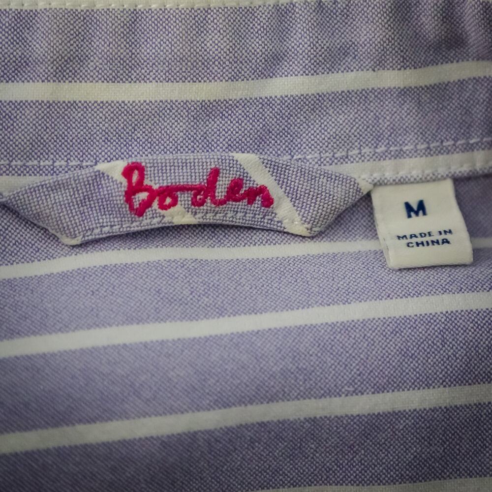 Boden Size Medium M Purple White Stripe Collared Button Long Sleeve Cotton Top - Picture 4 of 6